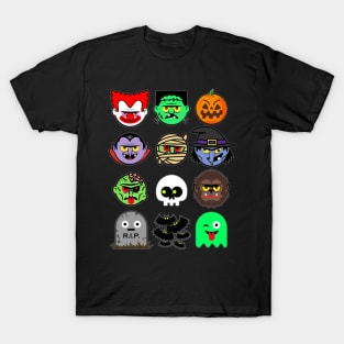 MONSTER FACES Halloween Emoji Shirt Skeleton Dracula Costume T-Shirt